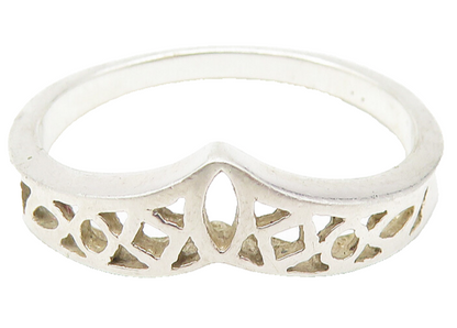 925 Sterling Silver  Vintage Shiny Pointed Open Design Band Ring Sz 8  RG11105