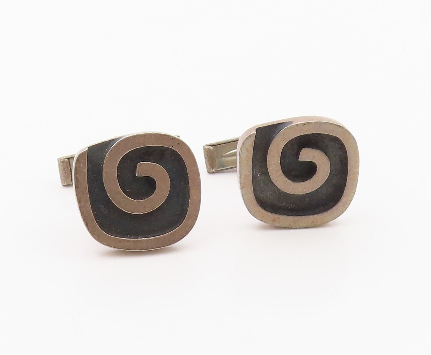 FI 925 Sterling Silver  Vintage Oxidized Spiral Design Cufflinks  TR3170