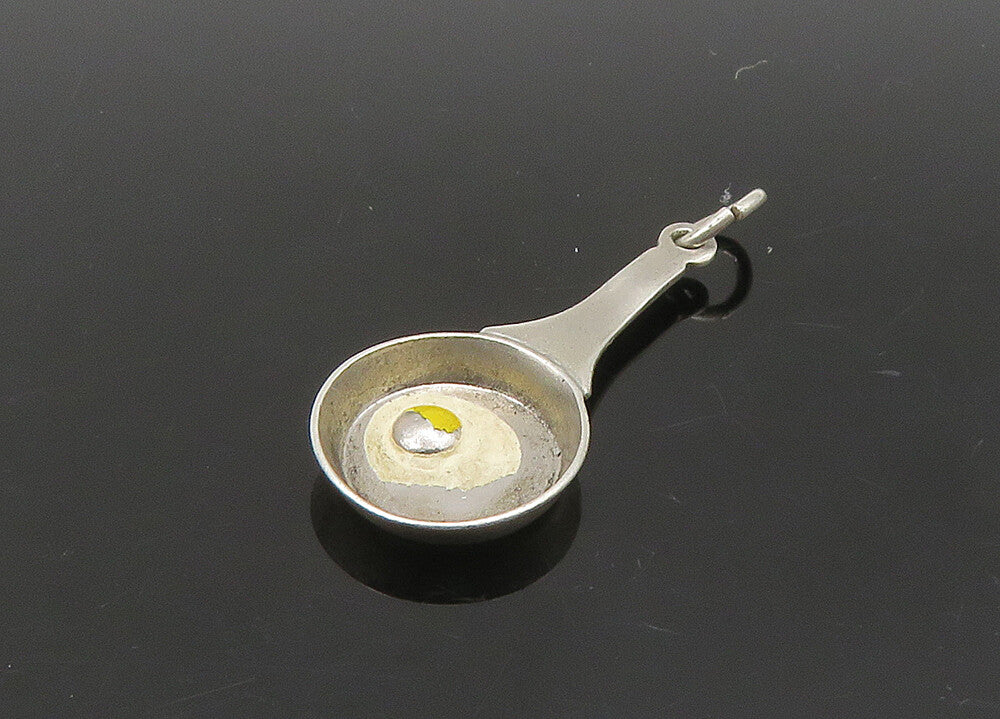 925 Sterling Silver  Vintage Fried Egg In Pan Petite Pendant  PT18875