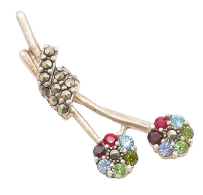 925 Silver  Vintage Beautiful Garnet & Multi Stone Flower Brooch Pin  BP9774