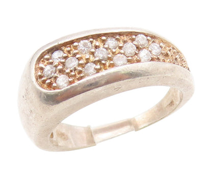 925 Sterling Silver Vintage Ring Round CZ Cluster Textured Band  Sz 9  RG35196