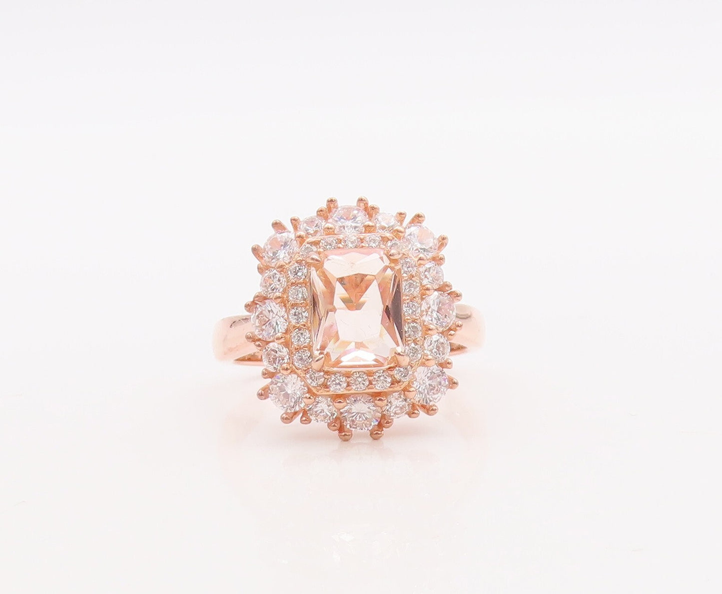 925 Sterling Silver Vintage Ring Rose Gold Plated Morganite & Topaz Sz 7 RG29684