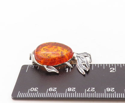925 Sterling Silver Vintage Brooch Pin Designer Honey Amber Fish  BP11269