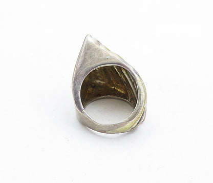 925 Sterling Silver  Vintage Modernist Two Tone Statement Ring Sz 6.5  RG5739
