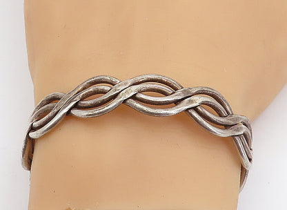 MEXICO 925 Sterling Silver  Vintage Dark Tone Infinity Cuff Bracelet  BT1815