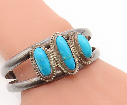925 Sterling Silver  Vintage Antique Turquoise Split Cuff Bracelet  BT2798