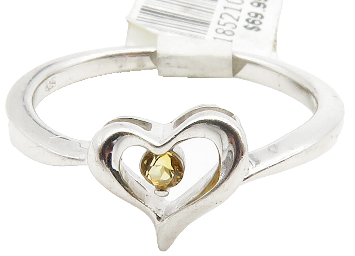 925 Sterling Silver  Petite Citrine Shiny Love Heart Band Ring Sz 7  RG12899