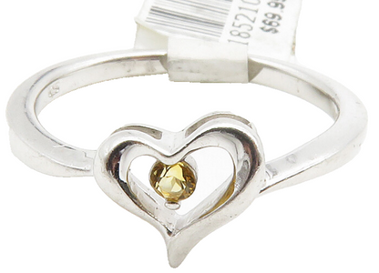 925 Sterling Silver  Petite Citrine Shiny Love Heart Band Ring Sz 7  RG12899