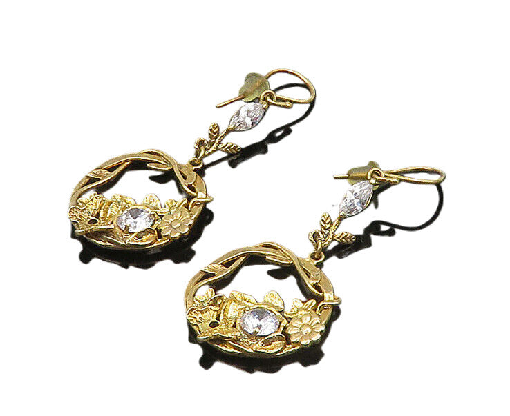 ISRAEL 925 Silver  Vintage Cubic Zirconia Floral Butterfly Earrings  EG9620