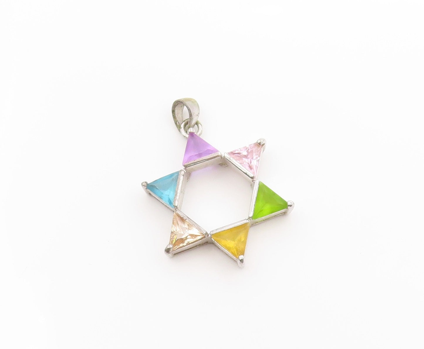 925 Sterling Silver Vintage Pendant Multi Gemstone Star Of David Charm  PT25045
