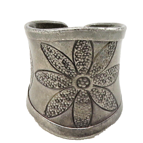 925 Sterling Silver  Vintage Dark Tone Flower Tapered Band Ring Sz 8  RG16718