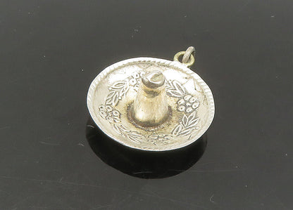 925 Sterling Silver  Vintage Petite Floral Sombrero Hat Pendant  PT18532