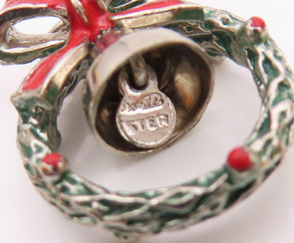 925 Sterling Silver  Vintage Christmas Wreath Pendant (RATTLES)  PT20131