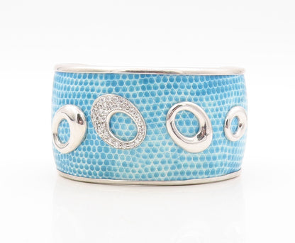 925 Sterling Silver Vintage Bracelet Enameled CZ Inlay Ovals Cuff BT10909
