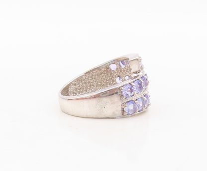925 Sterling Silver Vintage Ring Designer Round Tanzanite Bands  Sz 7  RG30455