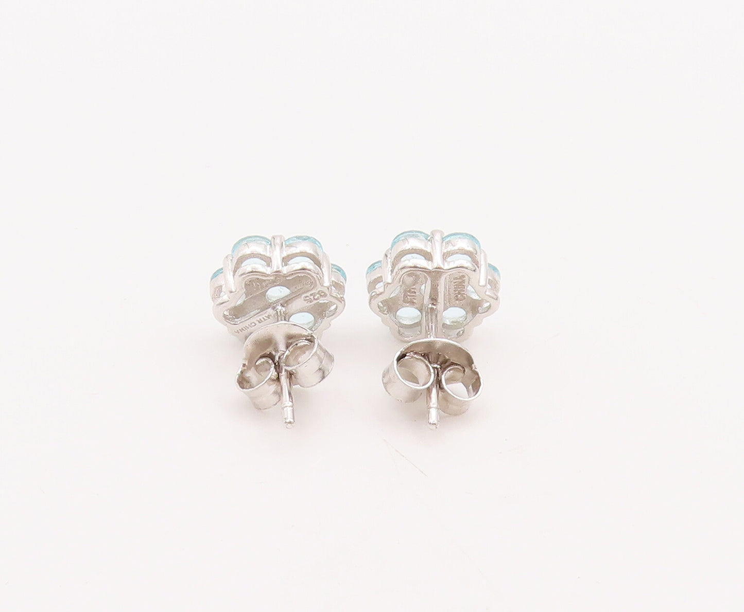 925 Sterling Silver Vintage Earrings Round Blue CZ Beaded Flower  EG12999