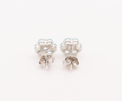 925 Sterling Silver Vintage Earrings Round Blue CZ Beaded Flower  EG12999