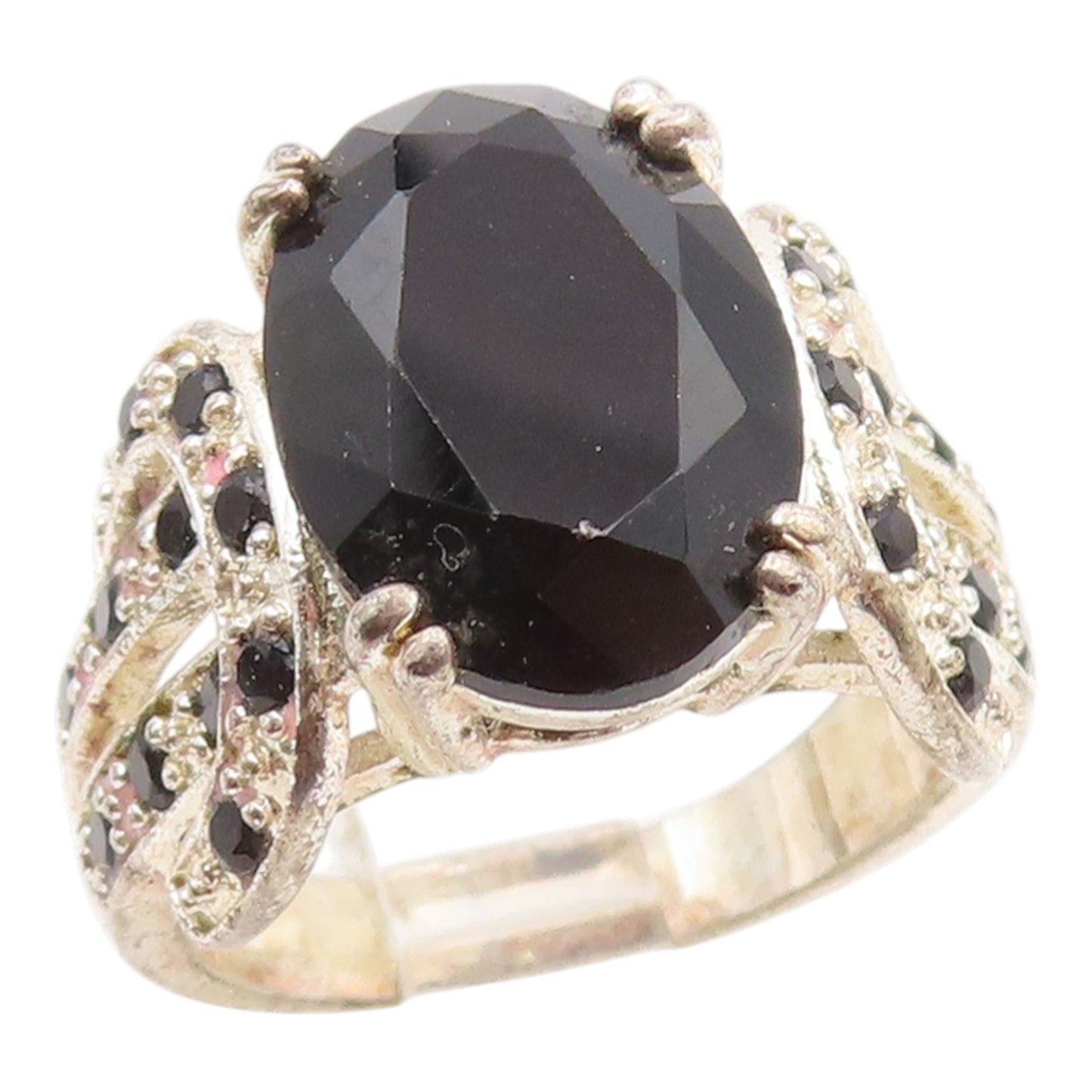925 Sterling Silver Vintage Ring Black Sapphire Statement Band  Sz 6  RG35555