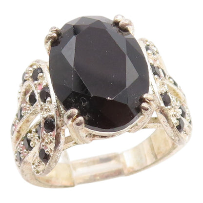 925 Sterling Silver Vintage Ring Black Sapphire Statement Band  Sz 6  RG35555