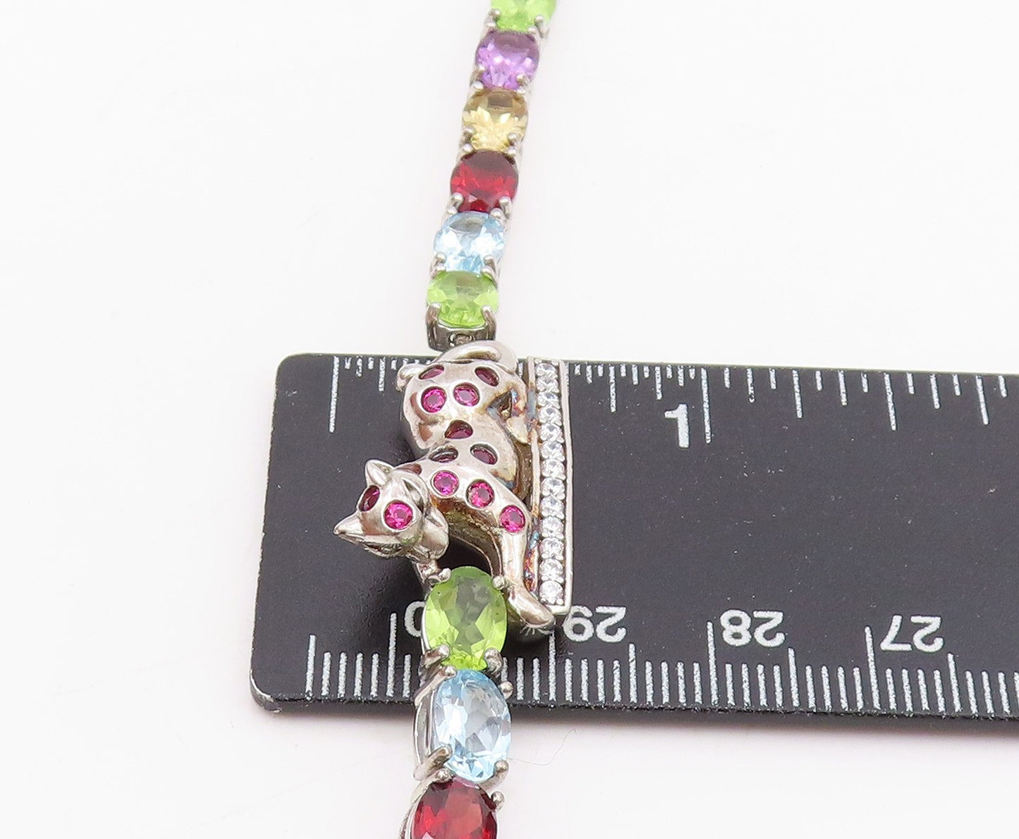 925 Sterling Silver Vintage Bracelet Multi Gemstone & CZ Wild Leopard  BT11550