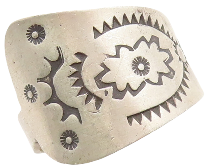 925 Sterling Silver Vintage Ring Brutalist Trible Design Etched  Sz 11  RG31352