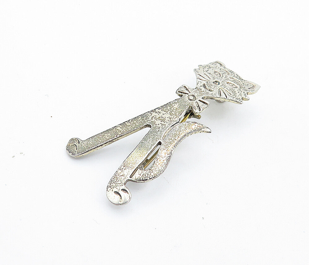 925 Sterling Silver  Vintage Dark Tone Bow Tie Wearing Cat Brooch Pin  BP2219