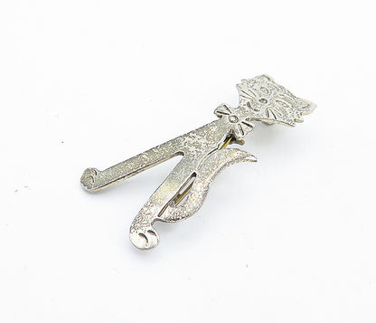 925 Sterling Silver  Vintage Dark Tone Bow Tie Wearing Cat Brooch Pin  BP2219