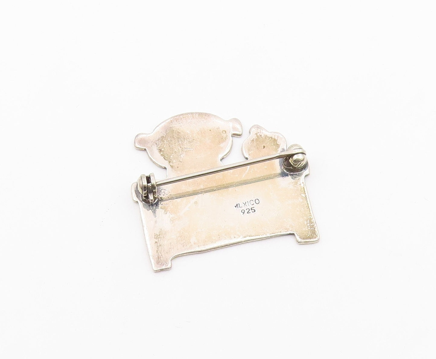 MEXICO 925 Sterling Silver  Vintage Oxidized I Love Teaching Brooch Pin BP4452