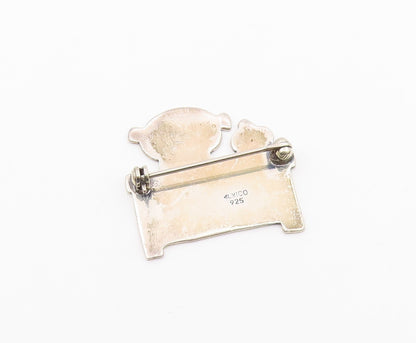 MEXICO 925 Sterling Silver  Vintage Oxidized I Love Teaching Brooch Pin BP4452