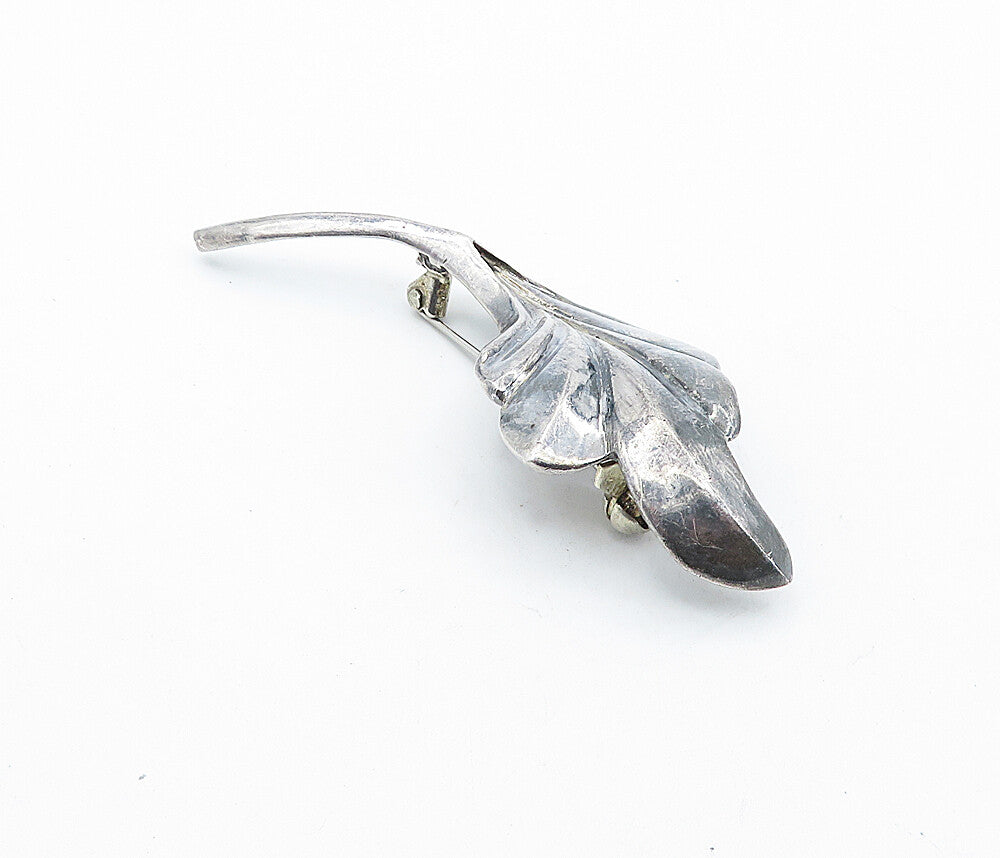 925 Sterling Silver  Vintage Dark Tone Sculpted Single Leaf Brooch Pin  BP2676
