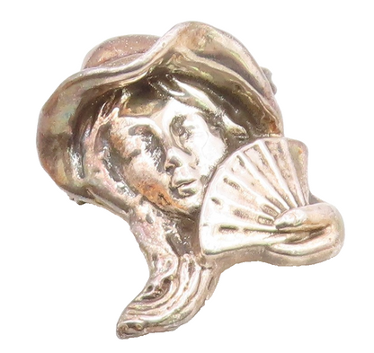 925 Sterling Silver  Vintage Shiny Woman With Hand Fan Brooch Pin  BP7934