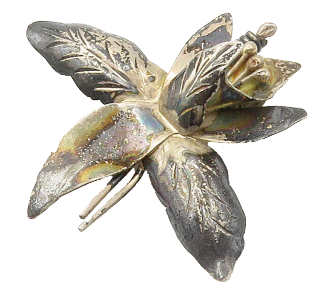 MEXICO 925 Sterling Silver  Vintage Dark Tone Flower Motif Brooch Pin  BP6133