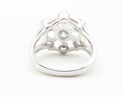 925 Sterling Silver  Sparkling Cubic Zirconia Floral Band Ring Sz 6  RG11902