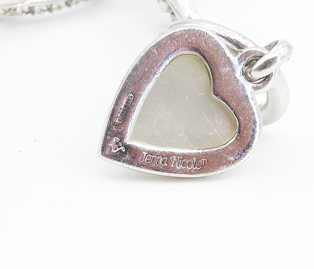 JENNA NICOLE 925 Silver  Mother Of Pearl & Topaz Heart Chain Bracelet  BT3485