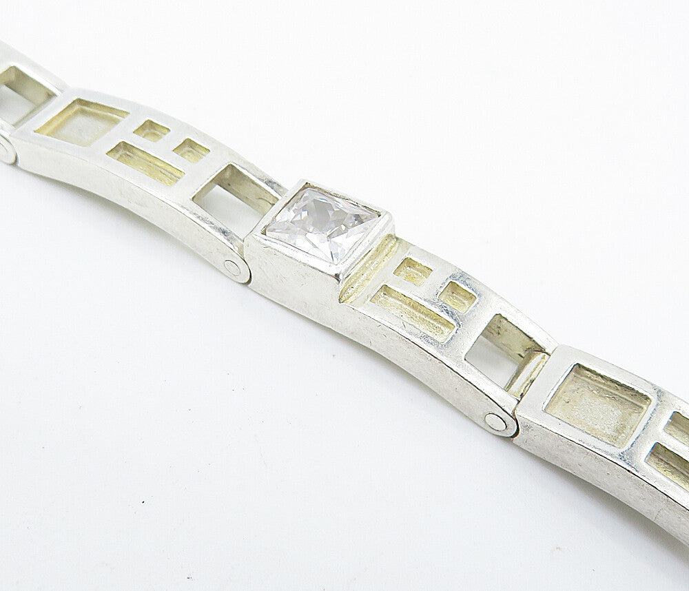 925 Sterling Silver  Cubic Zirconia Square Cutout Bar Chain Bracelet  BT3171