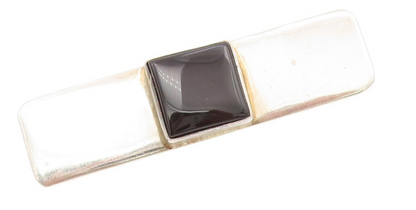 925 Sterling Silver Vintage Brooch Pin Minimalist Square Onyx Inlay  BP11465
