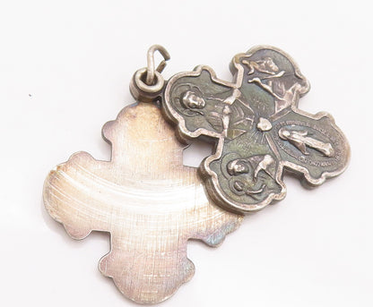 925 Sterling Silver Vintage Pendant Religious Carved Cross (OPENS)  PT22766