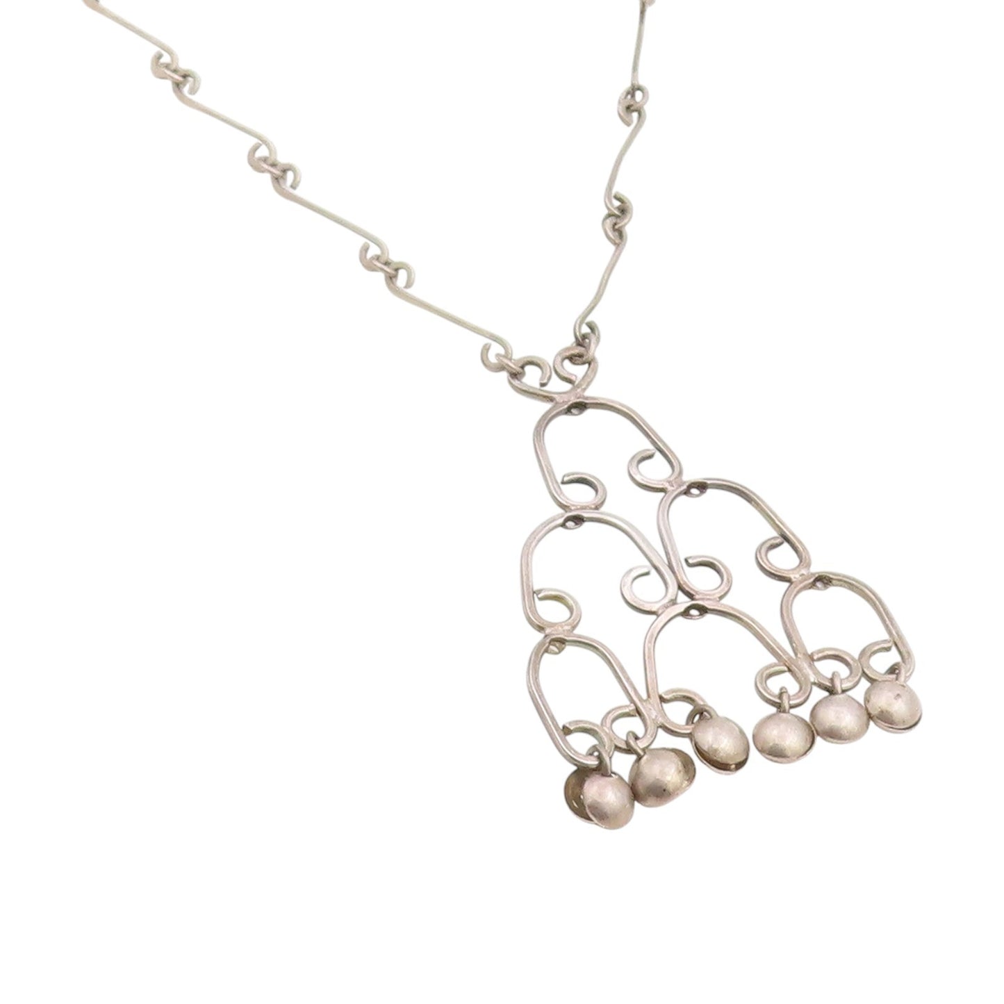 925 Sterling Silver Vintage Necklace ISRAEL Linked Loop Chandelier Chain  NE4759