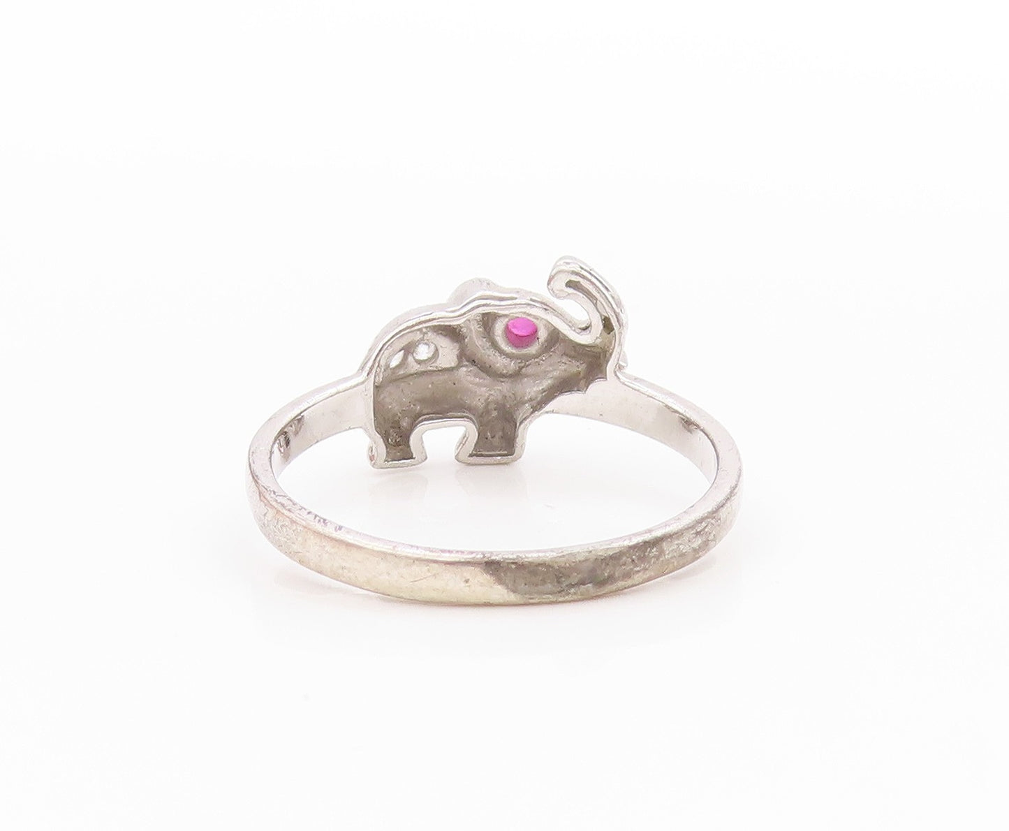 925 Sterling Silver Vintage Ring Ruby Eyed Fortune Elephant Band  Sz 8  RG33587
