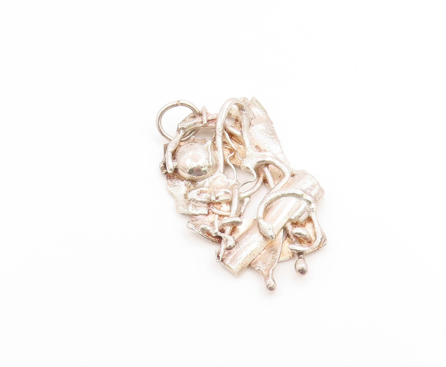 925 Sterling Silver Vintage Pendant Brutalist Solid Sculpture Design  PT26150