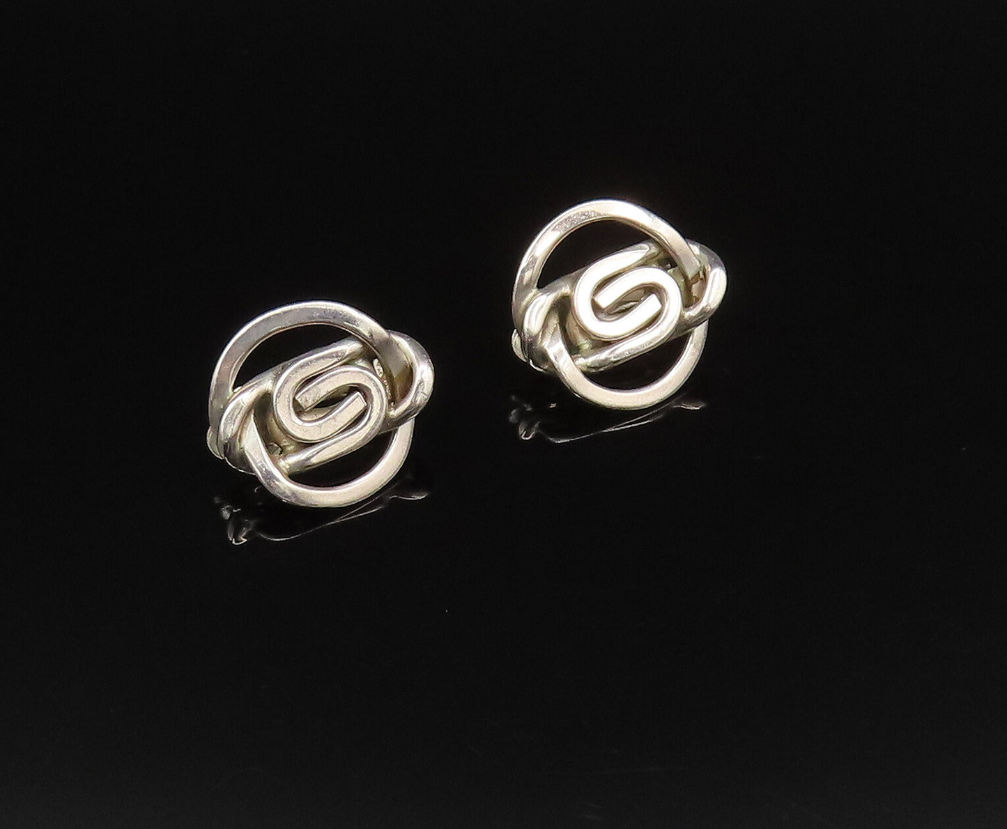 925 Silver Vintage Interlocking Curved Detail Non Pierced Earrings EG12036