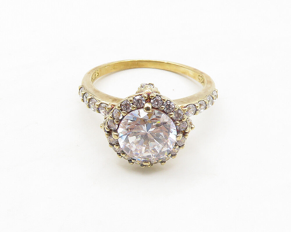 SETA 925 Silver   Cubic Zirconia Solitaire With Accents Ring Sz 8  RG17403