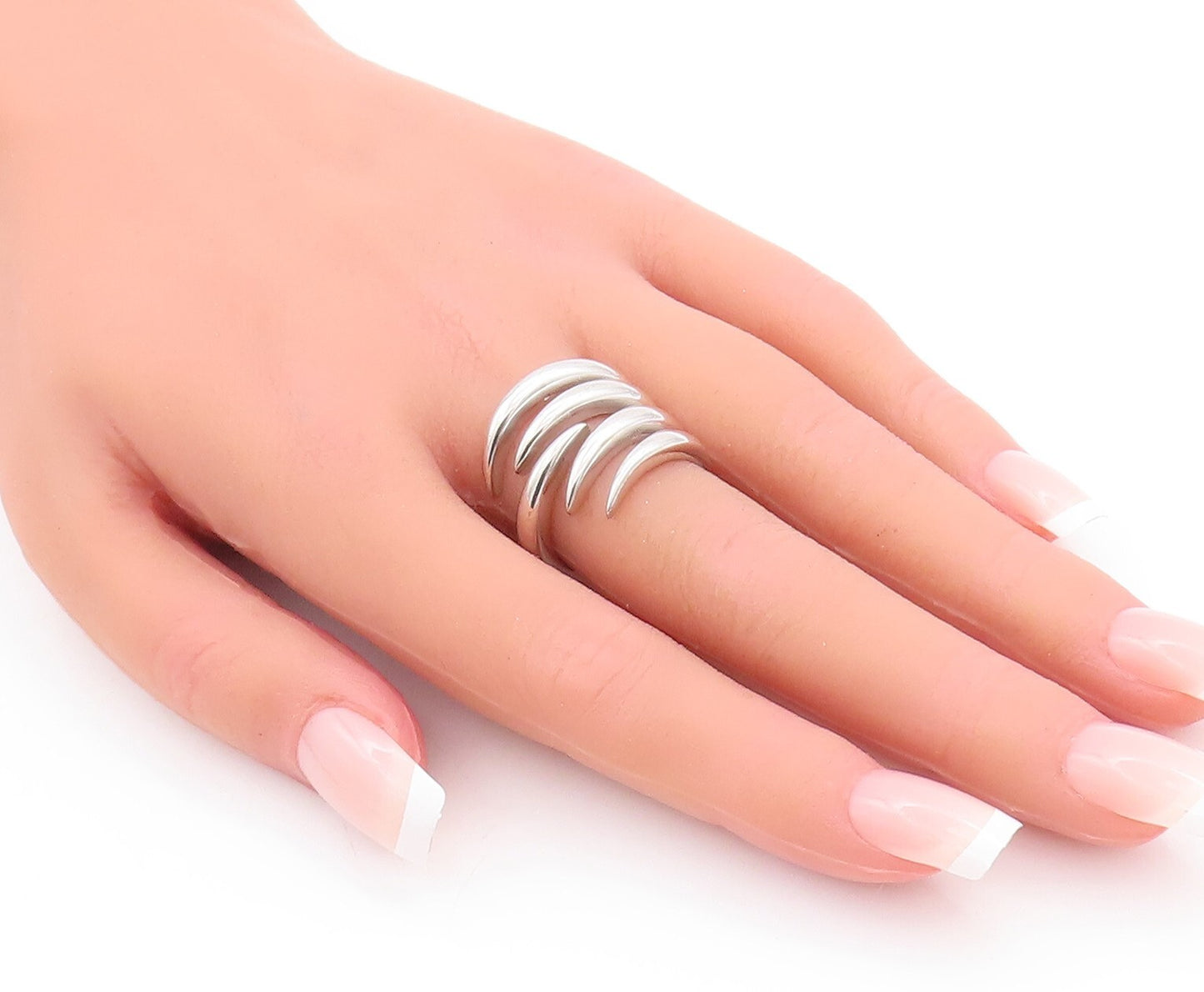 925 Sterling Silver Vintage Ring Modernist Solid Cutout Spikes   Sz 7.5  RG29103