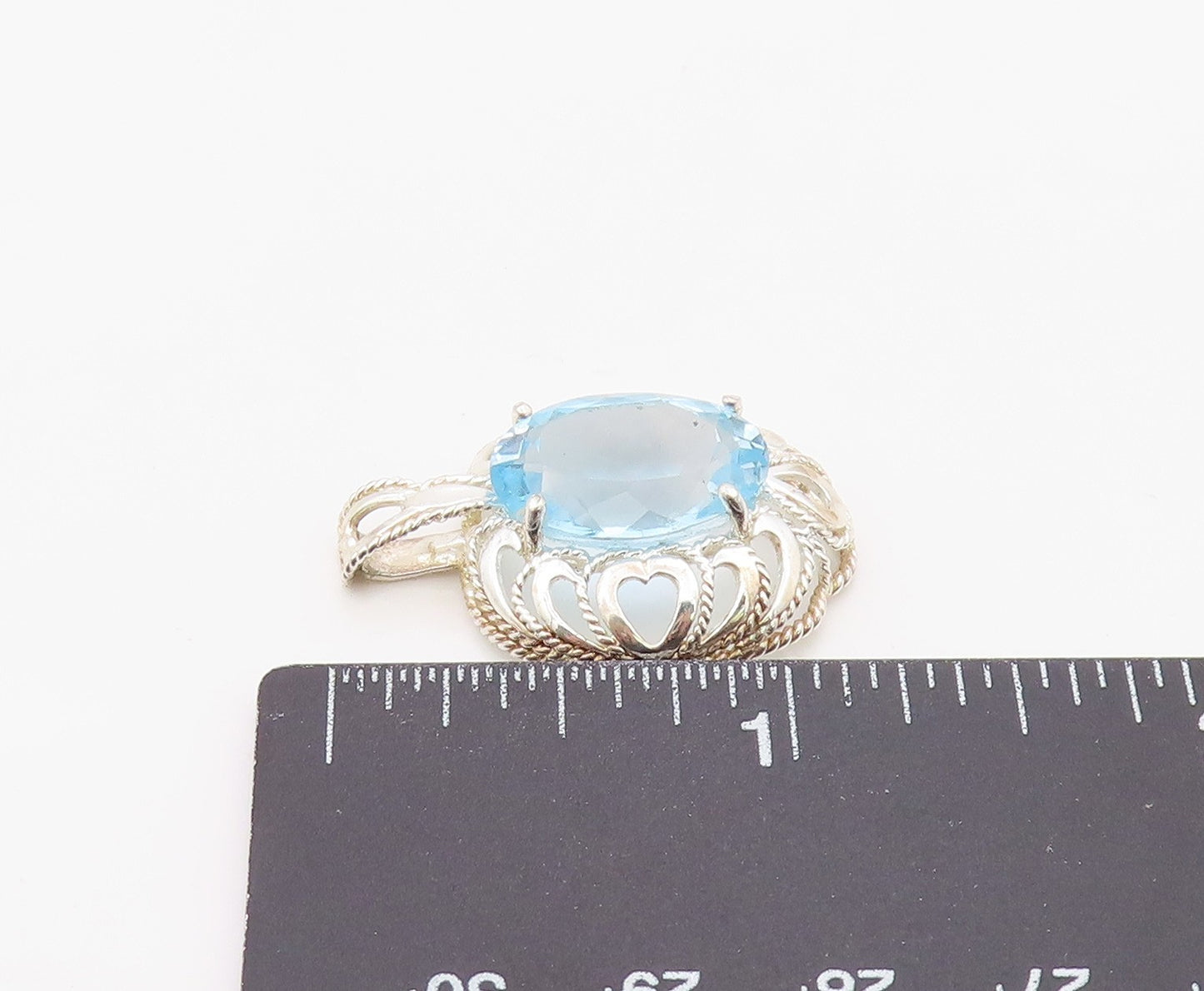 925 Sterling Silver Vintage Pendant Classic Oval Cut Blue Topaz Charm  PT26327