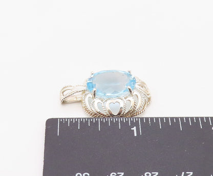 925 Sterling Silver Vintage Pendant Classic Oval Cut Blue Topaz Charm  PT26327