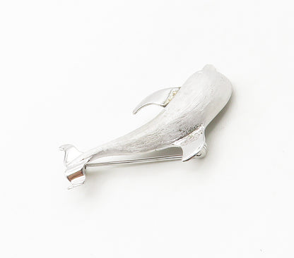BEAU 925 Sterling Silver  Vintage Shiny Matte Dolphin Motif Brooch Pin  BP6507
