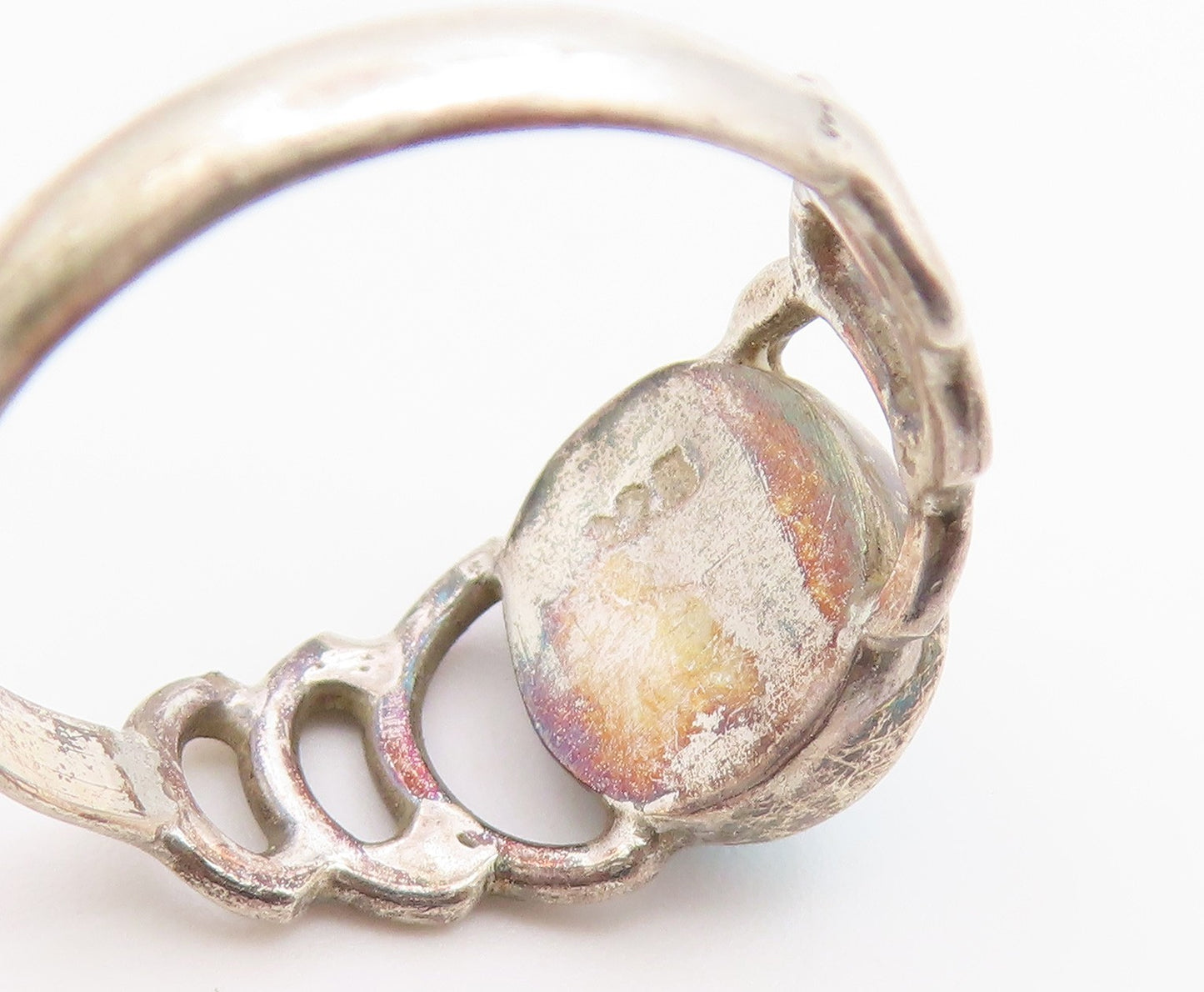 925 Sterling Silver Vintage Ring Larimar Open Wave Cutout Band  Sz 6.5  RG36810