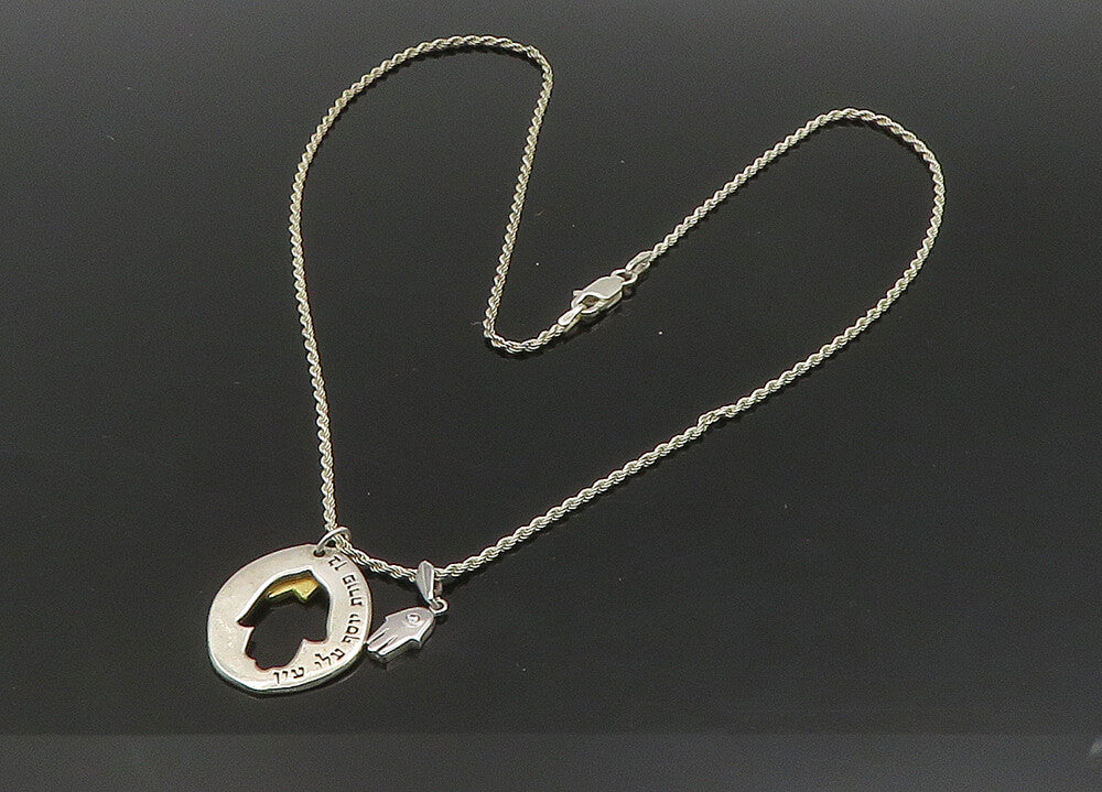 925 Sterling Silver  Vintage Hebrew Evil Eye Protection Chain Necklace  NE3684
