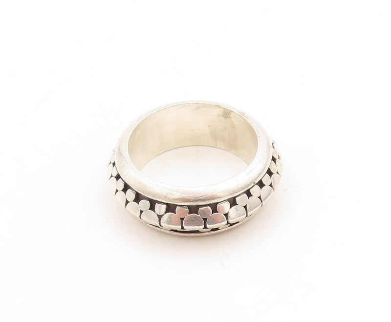 925 Sterling Silver Vintage Ring Solid Dot Effect Carved Spinner  Sz 9  RG31349