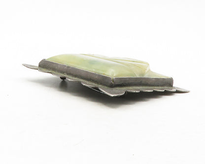 MEXICO 925 Sterling Silver  Vintage Jade Carved Face Square Brooch Pin  BP4680